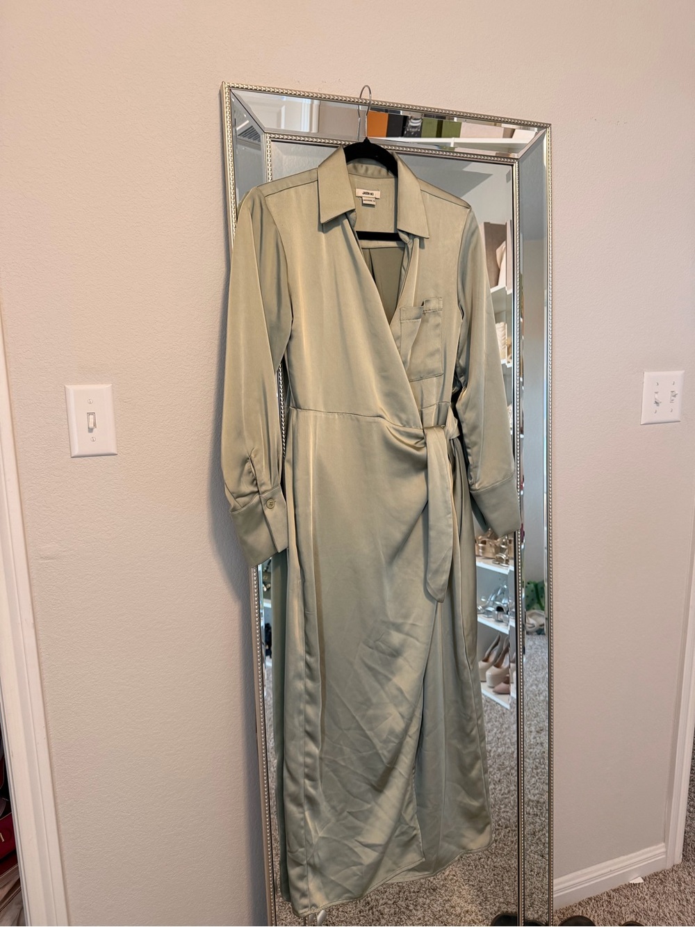 Jason Wu Sage Green Satin Wrap Maxi Dress
